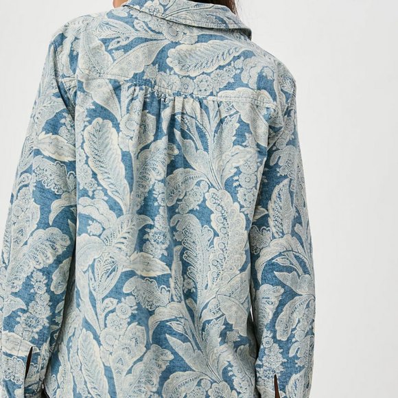 Antropologie Corduroy Paisely Blue and White Pattern Button Down Chore Shirt - Picture 7 of 9